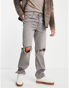 Серые прямые джинсы с рваными коленями Asos design