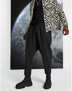 Черные брюки из ткани с непсом с низкой проймой Asos design