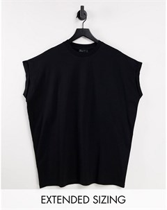 Черная длинная oversize футболка с круглым вырезом и отворотами на рукавах Asos design