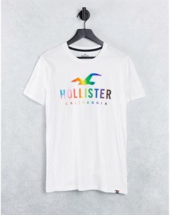 Белая футболка с радужным логотипом Pride Hollister