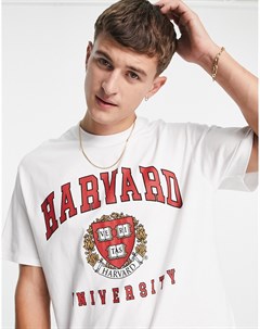 Белая футболка в стиле oversized с принтом Harvard University Topman