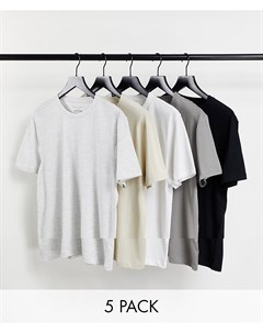 Набор из 5 футболок разных цветов с круглым вырезом New look