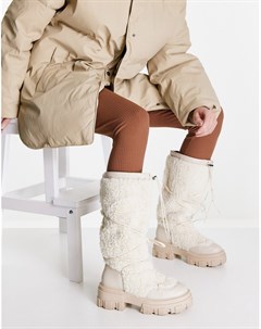 Бежевые ботинки для холодной погоды из искусственного меха на толстой подошве Casper Asos design