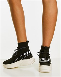 Высокие черные кроссовки с логотипом и белой подошвой Replay
