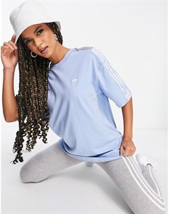 Голубая футболка из атласной ткани с тремя полосками adicolor Adidas originals
