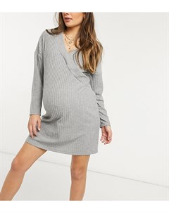Серое меланжевое супермягкое платье мини в рубчик с запахом и длинными рукавами ASOS DESIGN Maternit Asos maternity