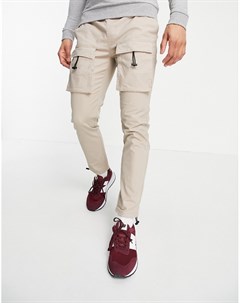 Светло бежевые брюки карго с карманами спереди Topman
