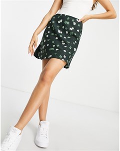 Зеленая мини юбка с цветочным принтом Petite Asos design