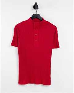 Облегающая футболка поло красного цвета в рубчик с отложным воротником Asos design