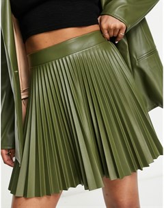 Оливковая мини юбка со складками из трикотажа и искусственной кожи Asos design