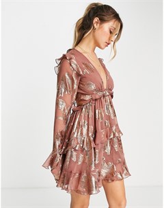 Ярусное жаккардовое платье мини с рюшами цветочным принтом и оборками на юбке Asos design