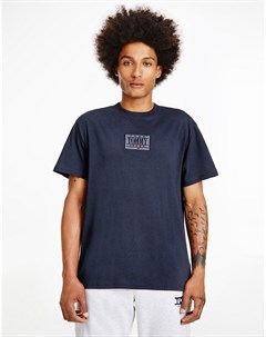 Темно синяя футболка с однотонным логотипом в прямоугольнике Tommy jeans