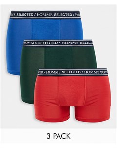 Набор из 3 разноцветных боксеров брифов с логотипом на поясе Selected homme