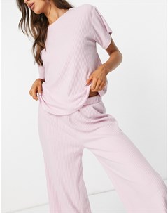Розовая пижамная свободная футболка в рубчик с кружевом Выбирай и Комбинируй Asos design