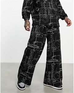 Черные брюки с широкими штанинами и графическим принтом по всей поверхности от комплекта ASOS Unrvll Asos design
