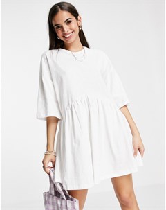 Белое платье мини в стиле oversized с присборенной юбкой и заниженной талией Asos design