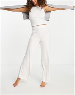 Очень мягкие домашние брюки цвета экрю в рубчик с широкими штанинами Mix Match Asos design