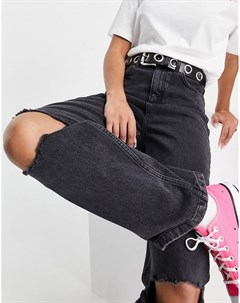 Выбеленные черные свободные джинсы с рваной отделкой Topshop