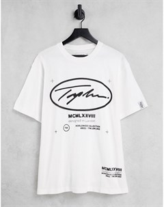 Белая oversized футболка с круглым принтом с логотипом подписью на груди Topman