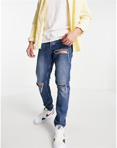 Узкие выбеленные джинсы винтажного синего цвета со рваной отделкой Asos design