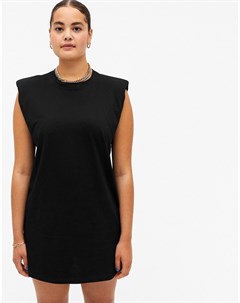 Черное платье футболка мини из органического хлопка с подплечниками Alvina Monki