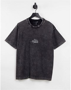 Черная oversized футболка от комплекта с эффектом кислотной стирки и вышивкой на груди Good for nothing