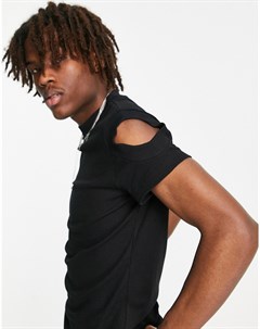 Черная облегающая футболка из вафельного трикотажа с вырезами на плечах Asos design