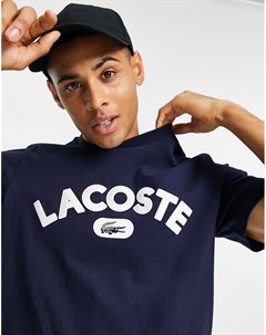 Темно синяя футболка с крупным логотипом Lacoste