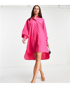 Ярко розовое платье рубашка мини в стиле oversized из хлопкового поплина ASOS DESIGN Tall Asos tall