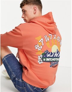 Oversized худи оранжевого цвета с принтом гор на спине Asos design