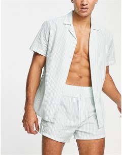 Тканевый пижамный комплект из шорт и рубашки в полоску Asos design