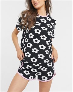 Комплект из футболки и пижамных шорт с принтом маргариток Skinnydip