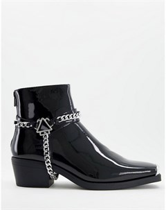 Лакированные черные ботинки челси в стиле вестерн из искусственной кожи на кубинском каблуке с метал Asos design