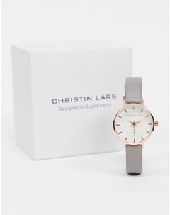 Женские часы с кожаным серым ремешком и белым циферблатом Christin lars