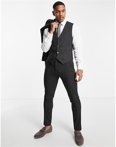 Облегающие брюки темно серого цвета из саржи с добавлением шерсти Asos design