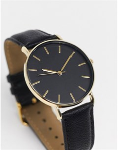 Черные часы с ремешком из искусственной кожи Topman