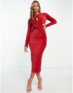 Насыщенно красное платье миди в рубчик с перекрестной отделкой Asos design