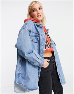 Голубая джинсовая куртка рубашка в стиле oversized Maison scotch