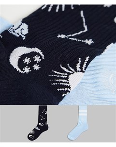 Набор из 2 пар спортивных носков с принтом луны и звезд Asos design