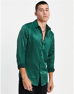 Атласная зауженная рубашка зеленого цвета Asos design