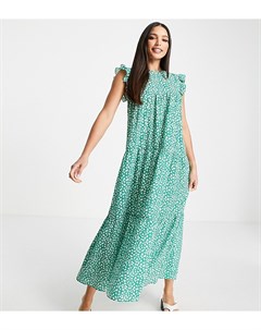 Зеленое ярусное платье миди без рукавов с оборками и цветочным принтом ASOS DESIGN Tall Asos tall