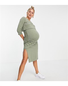 Зеленое платье футболка для кормления в белую полоску из органического хлопка Mamalicious Maternity
