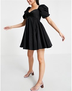 Черное платье мини с пышными рукавами и расклешенной юбкой Asos design