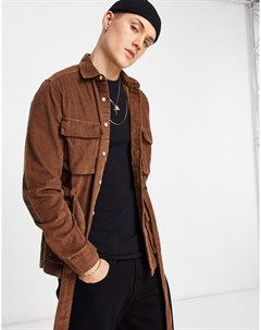 Коричневая вельветовая рубашка куртка с поясом и карманами Asos design