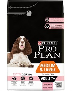 Сухой корм Medium Large Adult 7 Sensitive Skin Optiderma для взрослых собак старше 7 лет средних и к Pro plan