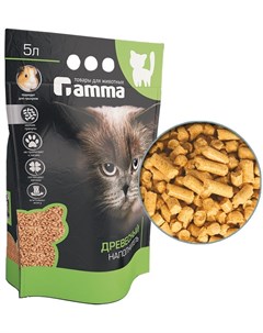 Наполнитель впитывающий древесный мелкие гранулы для кошек 5 л 3 кг Gamma