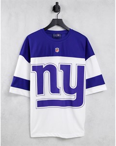 Синяя сетчатая oversized футболка в университетском стиле с символикой клуба NFL Giants Bershka