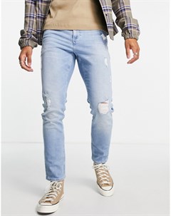 Светло голубые узкие эластичные джинсы с потертостями Asos design