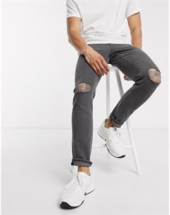 Черные узкие джинсы стретч с рваной отделкой Asos design
