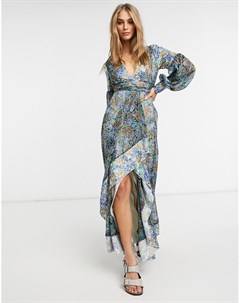Разноцветное платье макси с цветочным принтом и поясом Asos design